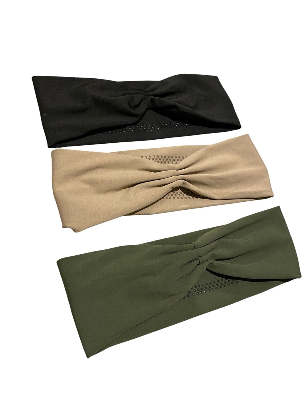 Twist Front Headband Trio - Black, Beige & Olive